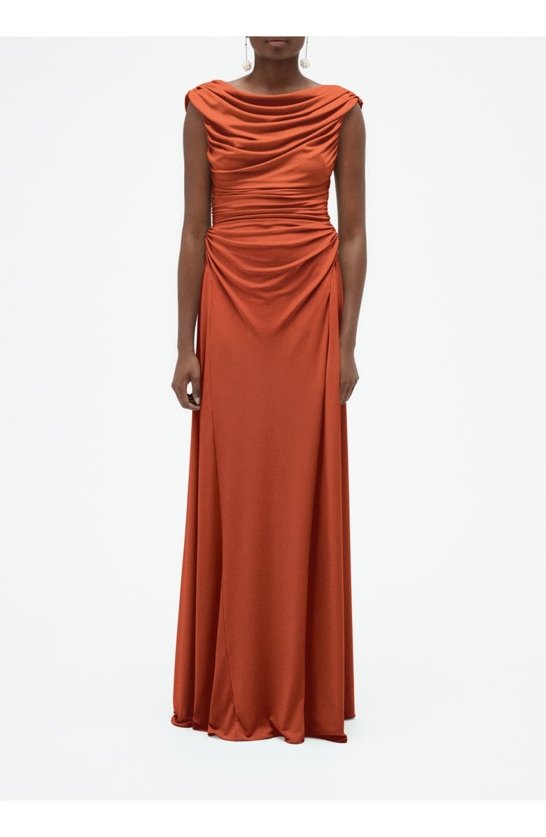 Amsale Draped Cowl Jersey Dress, Main, color, Terracotta