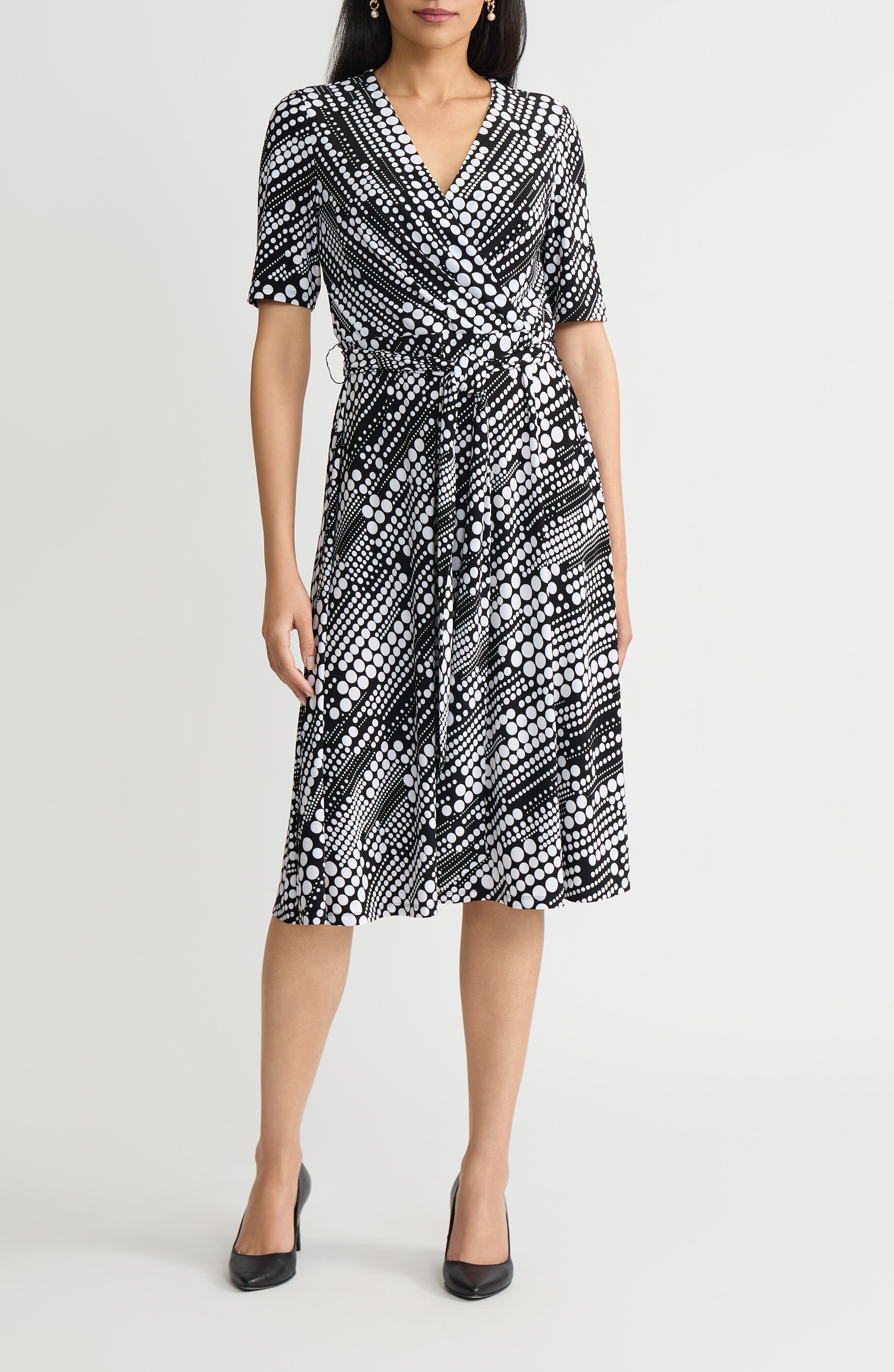 Kasper Pleated Tie Belt Dress In Blue