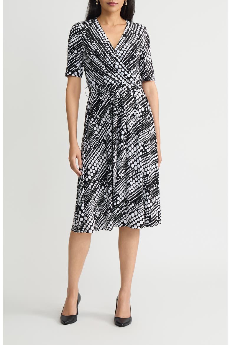 Pleated Tie Belt Dress, Main, color, BLACK/ LILY WHITE