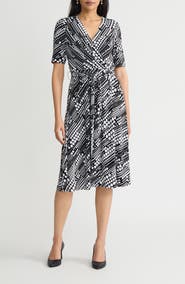 KASPER Pleated Tie Belt Dress