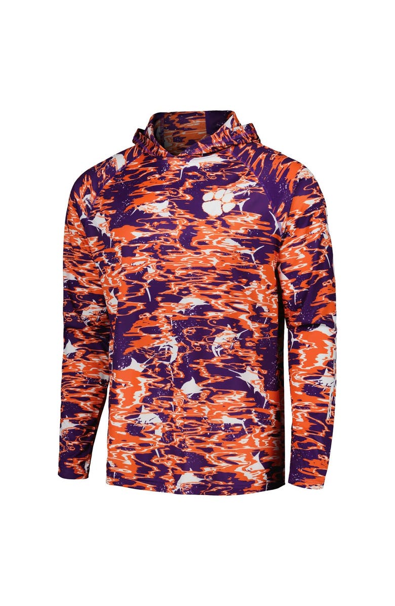 Columbia Men's Columbia Purple Clemson Tigers PFG Terminal Tackle Omni-Shade Rippled Long Sleeve Hooded T-Shirt, Alternate, color, 