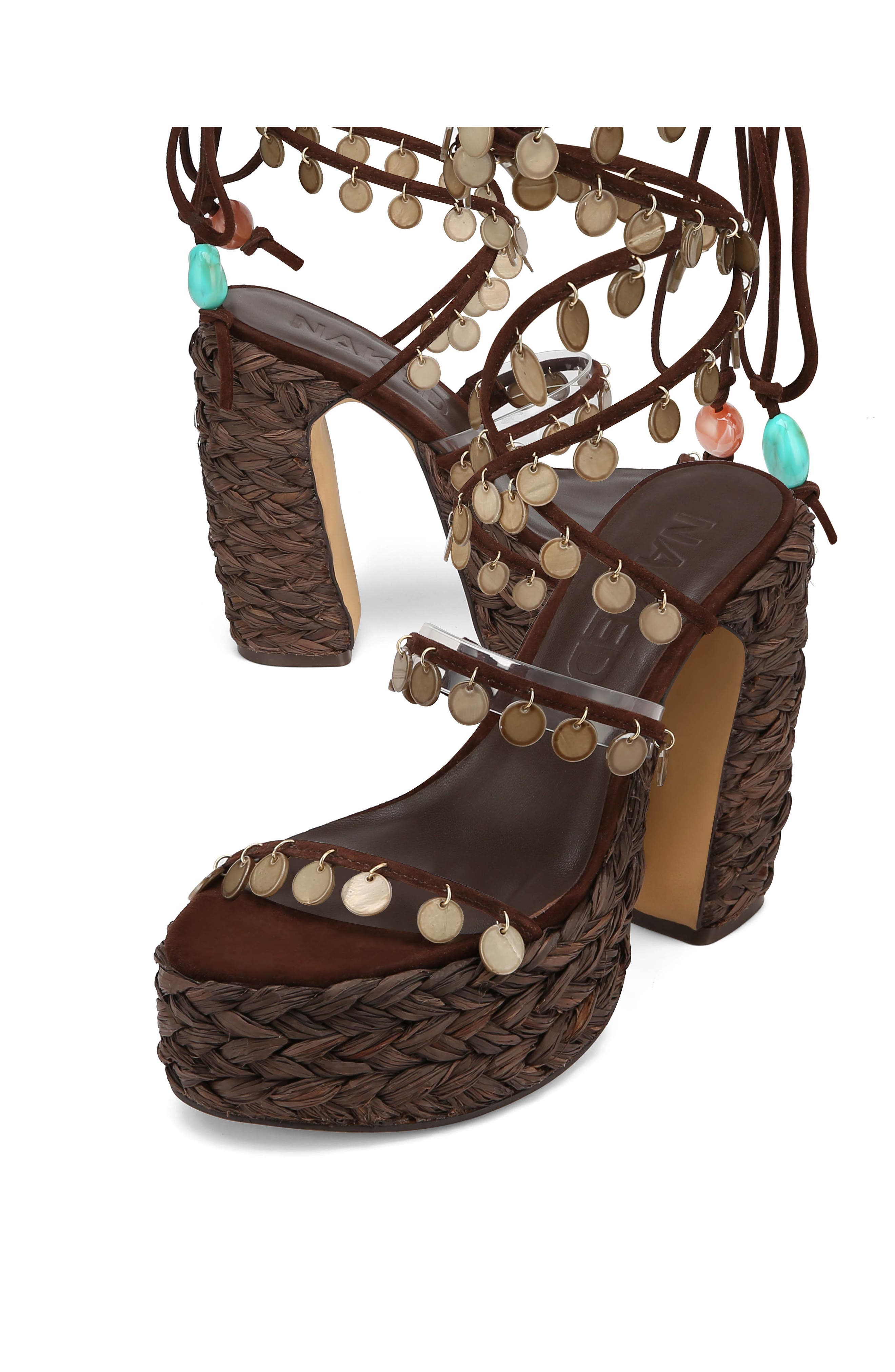 Naked Wolfe Fantastic Ankle Wrap Raffia Platform Sandal, Alternate, color, 