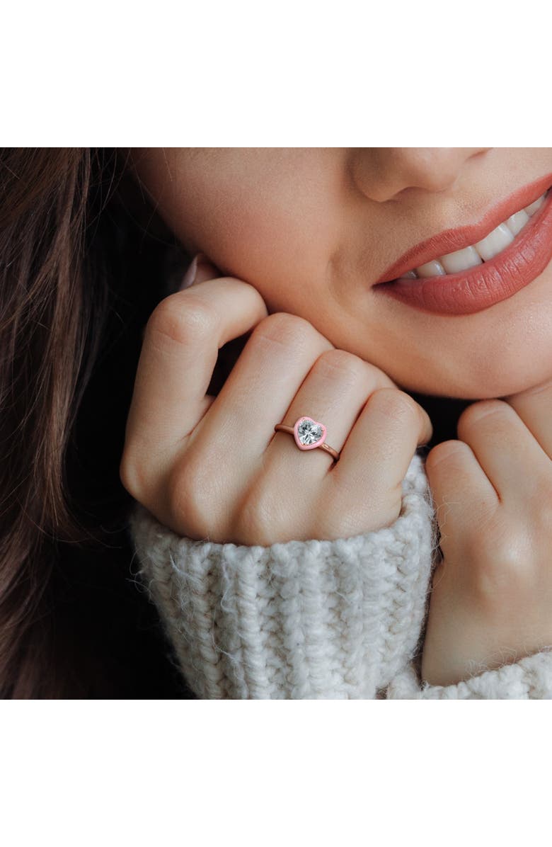 Julianna B. Aquamarine & Pink Enamel Heart Ring Rose Plated, Alternate, color, Aquamarine