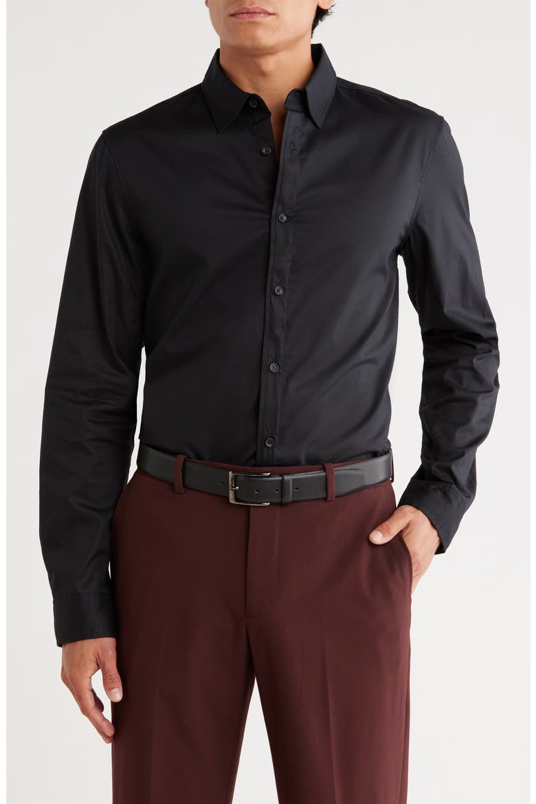 Slim Fit Solid Button-Up Shirt, Main, color, BLACK CAVIAR