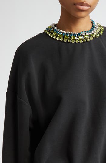 Brandy Mixed Crystal Detail Cotton Blend Sweatshirt