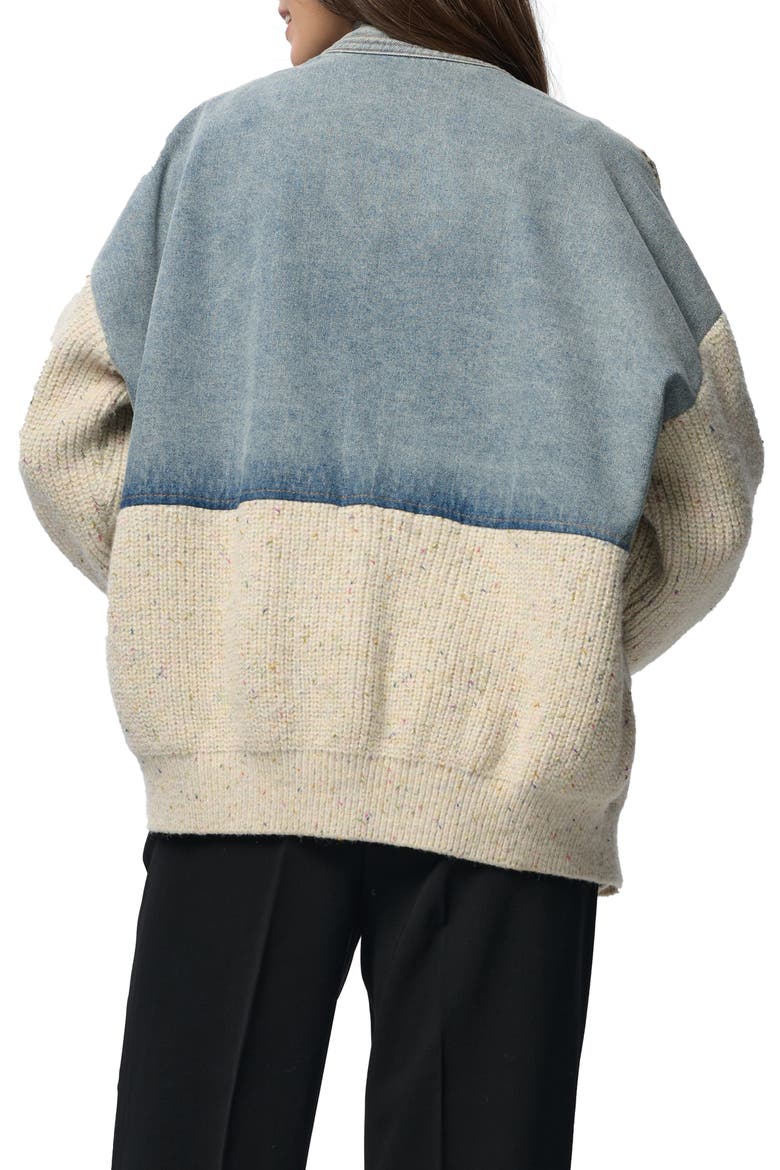 Mixed Media Open Front Cardigan Jakcet, Alternate, color, DENIM