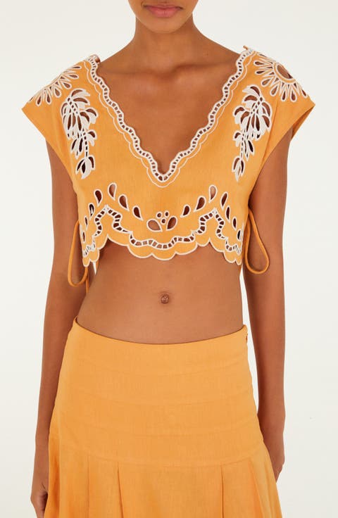 Embroidered Eyelet Crop Top