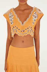 FARM Rio Embroidered Eyelet Crop Top