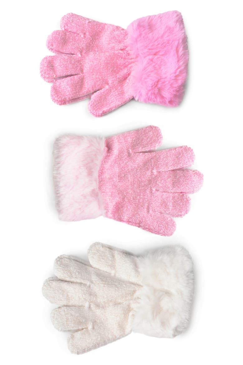 Kids' 3-Pack Faux Fur Cuff Gloves, Main, color, MULTI
