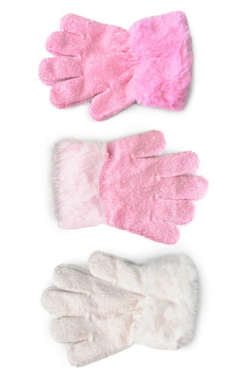Kids' 3-Pack Faux Fur Cuff Gloves