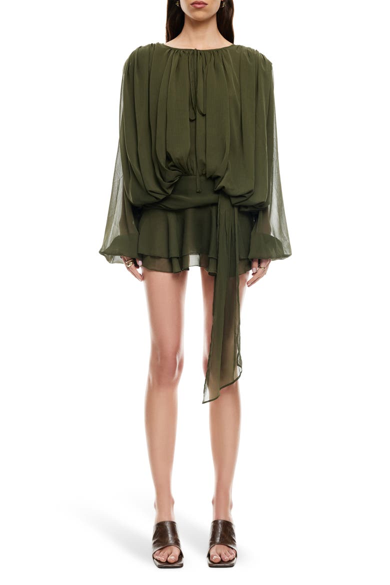 long sleeve chiffon mini dress MissJophiel Puff Sleeves Floral Print Floral Print / Tea Length / US6 Style with knee high boots or strappy heels and gold accessories for a chic day Sava Open Back Long Sleeve