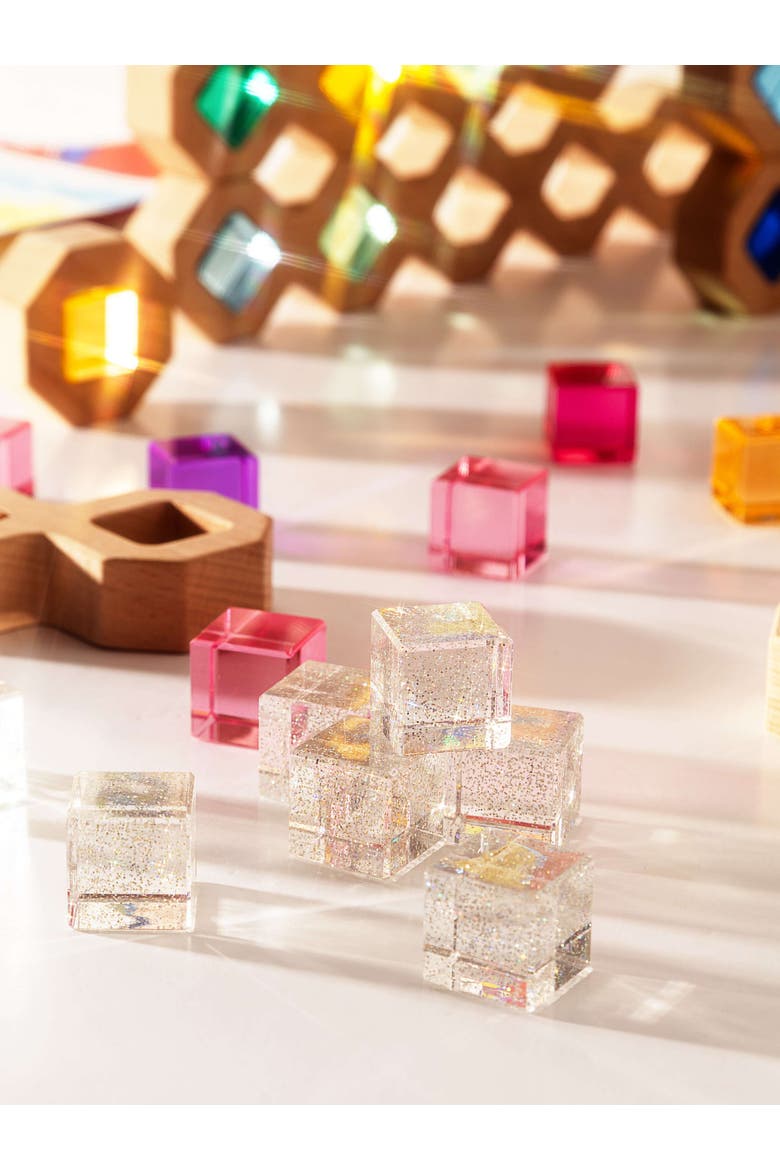 Cosmic Glitter Sparkling Sensory Acrylic Cube Set - 16 Pieces, Alternate, color, Glitter