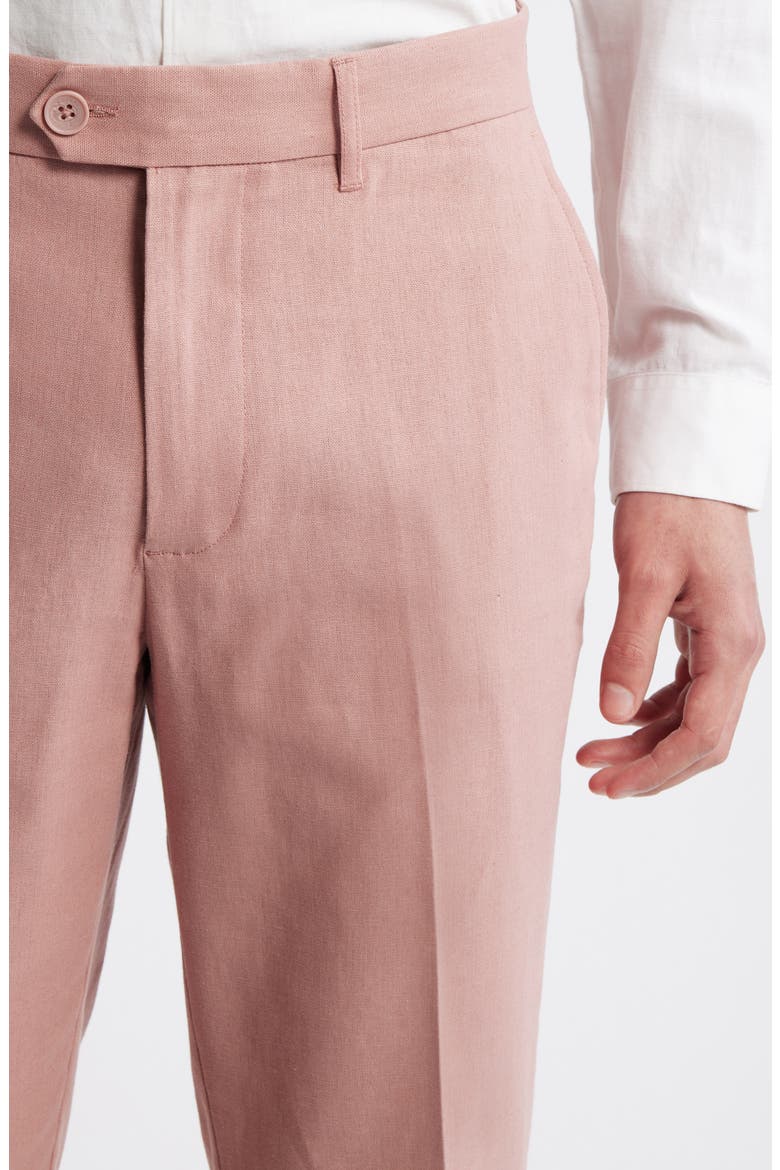Tailored Flat Front Linen & Cotton Trousers, Alternate, color, MAUVE