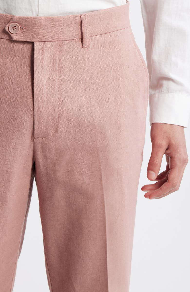 Percival Tailored Flat Front Linen & Cotton Trousers, Alternate, color, Mauve