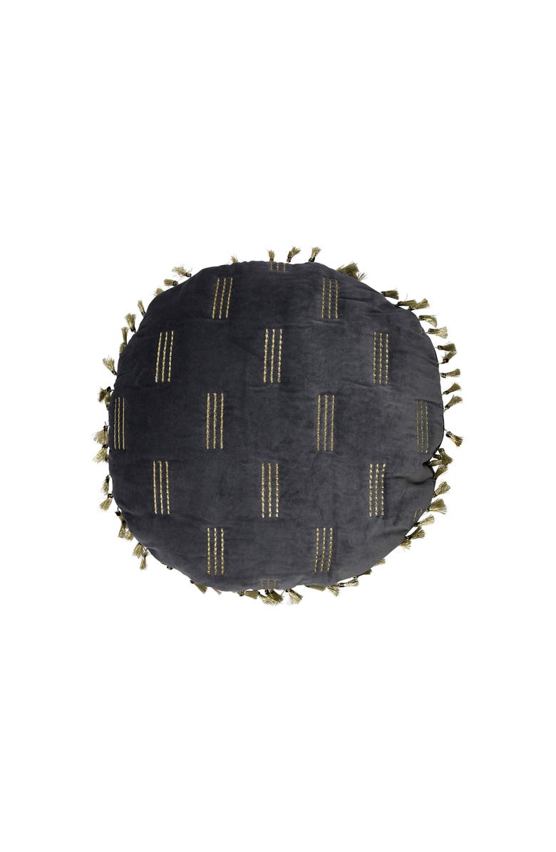 Storied Home Cotton Velvet Pillow with Metallic Embroidery and Tassels, Main, color, Blue