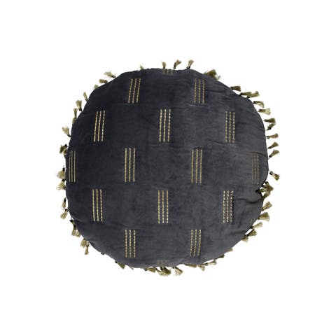 Cotton Velvet Pillow with Metallic Embroidery and Tassels