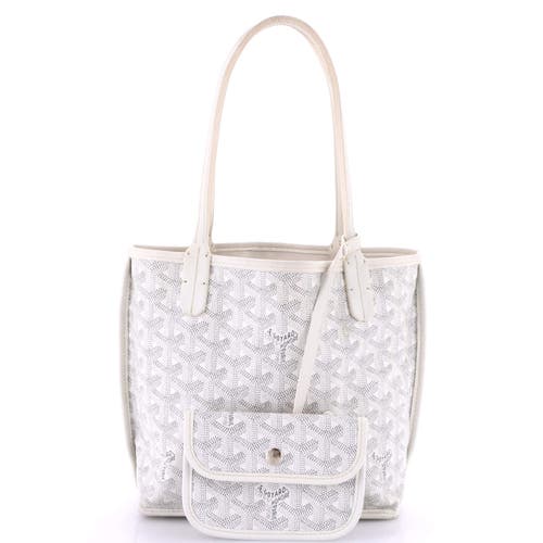 Pre-owned Goyard Goyard Anjou Reversible Tote Printed Coated Canvas Mini In White
