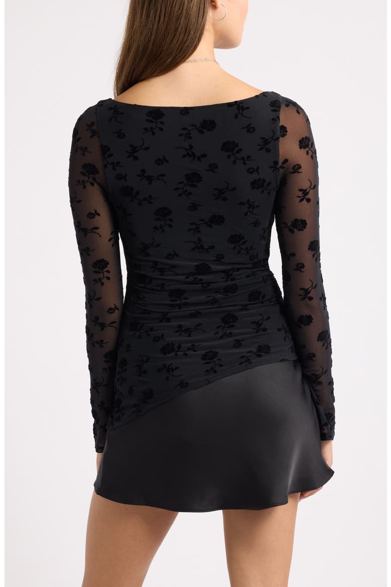 Flocked Mesh Asymmetric Top, Alternate, color, BLACK