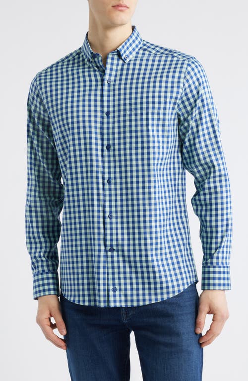 Johnston & Murphy XC4® Two-Tone Gingham Performance Button-Down Shirt in Mint/Navy 