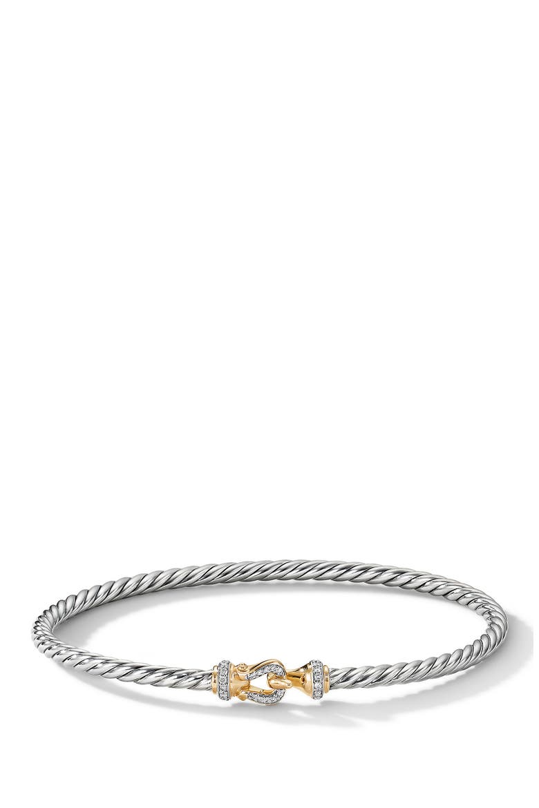 Buckle Classic Cable Bracelet in Sterling Silver with 18K Yellow Gold & Diamonds, Alternate, color, SILVER