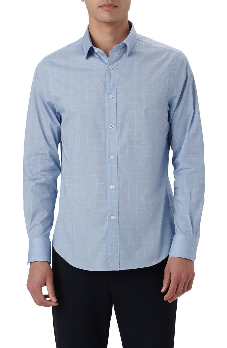 Bugatchi Julian Shaped Fit Check Stretch Cotton Button-Up Shirt, Main, color, Air-Blue