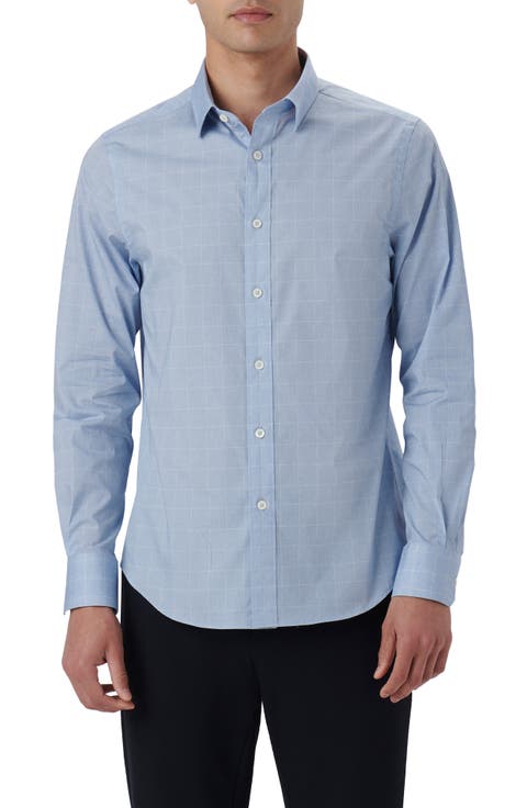 Julian Shaped Fit Check Stretch Cotton Button-Up Shirt