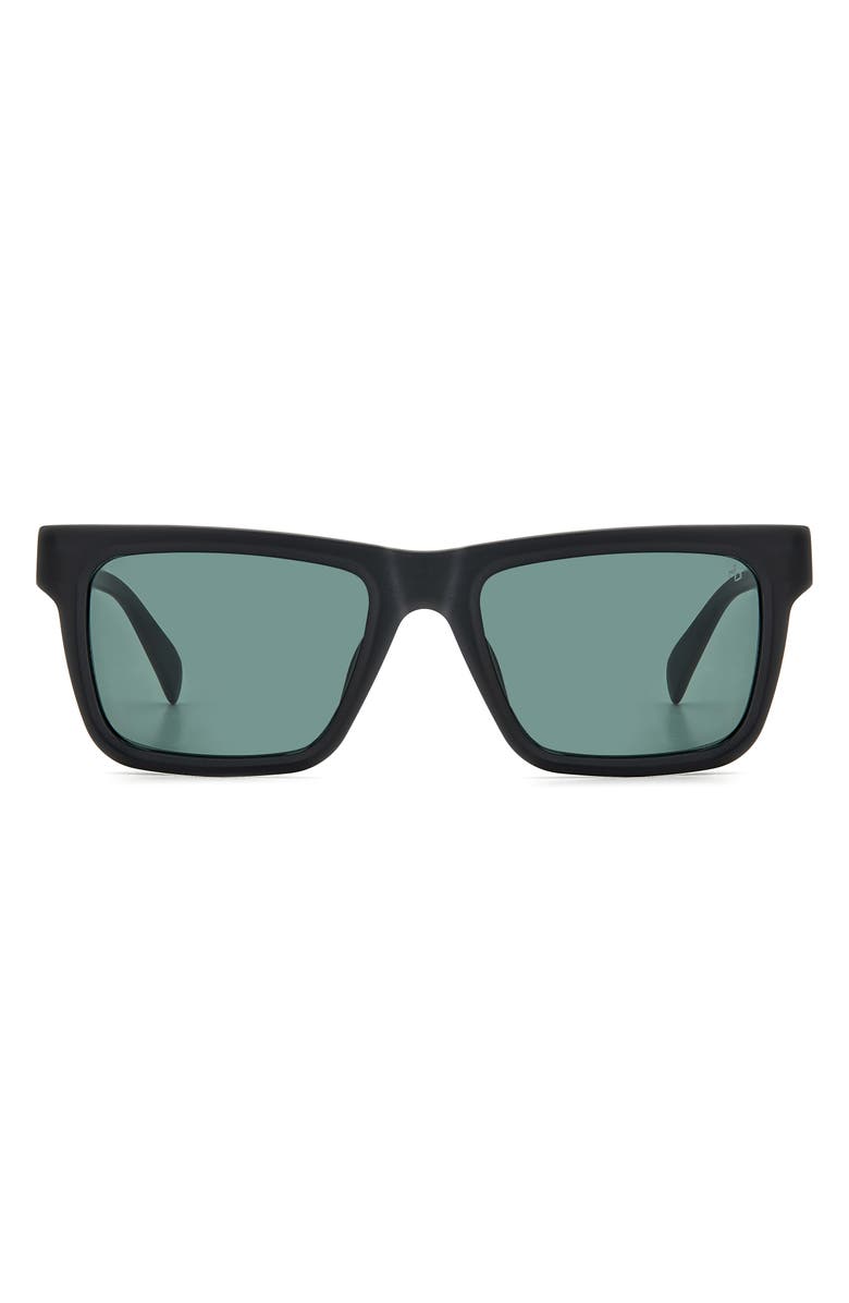 rag & bone 54mm Rectangular Sunglasses, Main, color, Matte Black/ Green