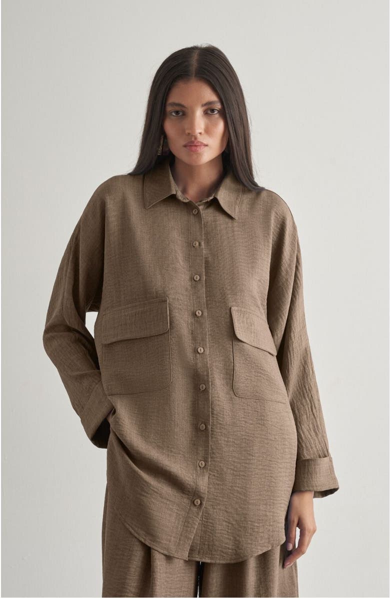Mizalle Linen Tunic, Main, color, Brown
