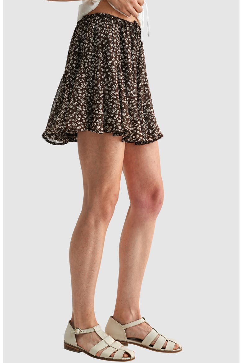 Floral Elastic Waist Miniskirt, Alternate, color, BROWN CREAM FLORAL
