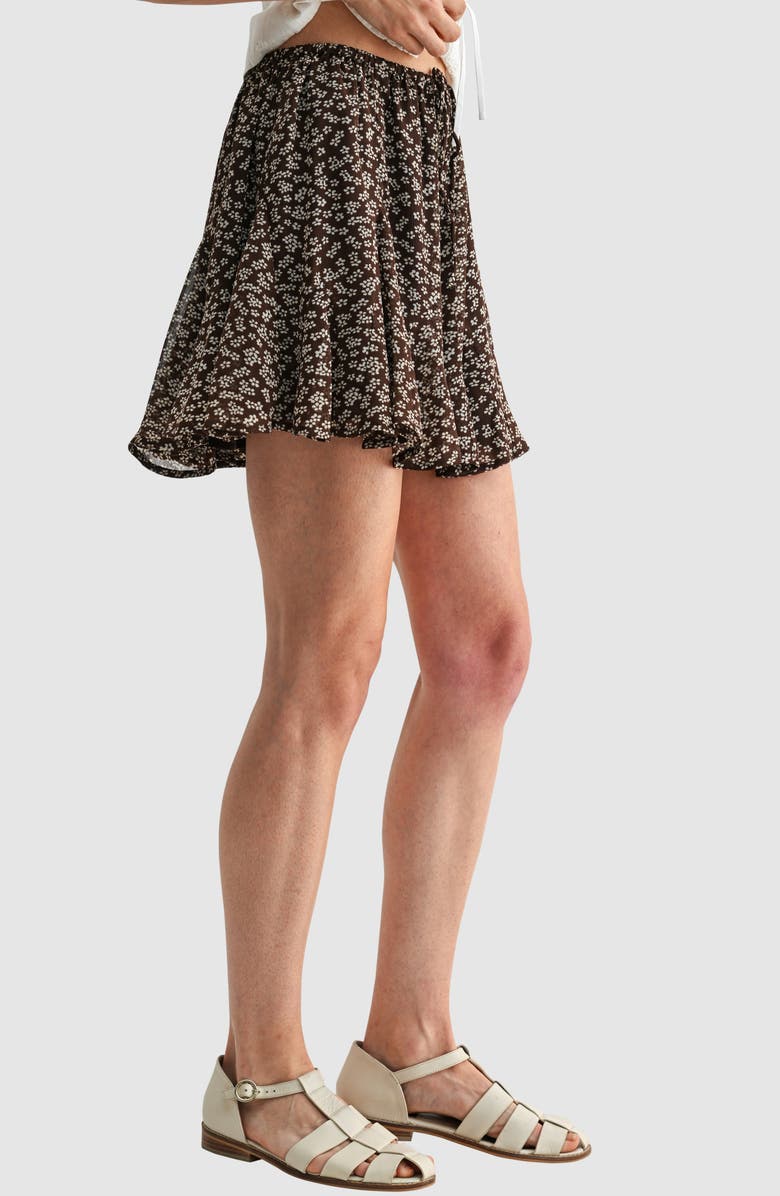 All in Favor Floral Elastic Waist Miniskirt, Alternate, color, Brown Cream Floral