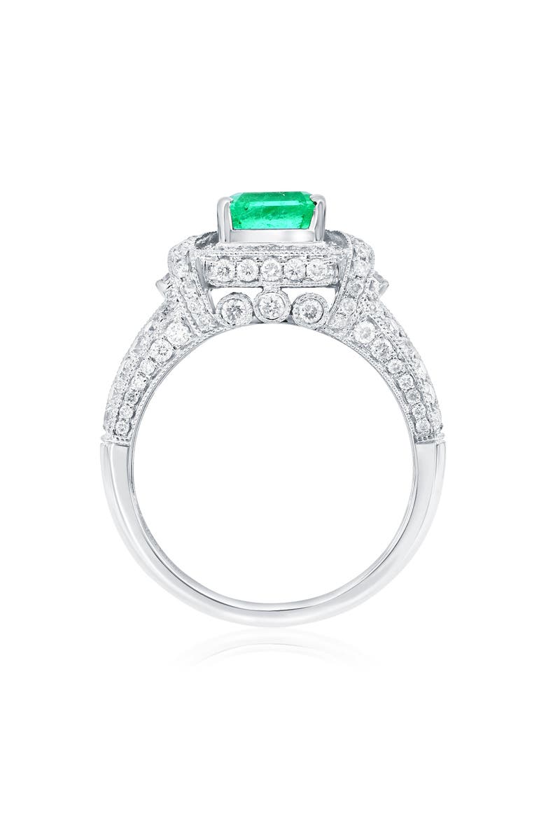 14K White Gold 1.64ct Emerald & 1.02cttw Diamond Ring, Alternate, color, Green