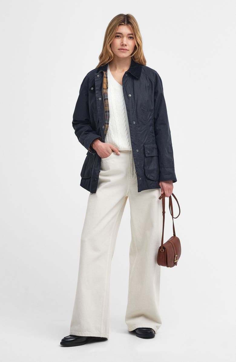 Barbour Beadnell Water Resistant Waxed Cotton Jacket, Alternate, color, Navy