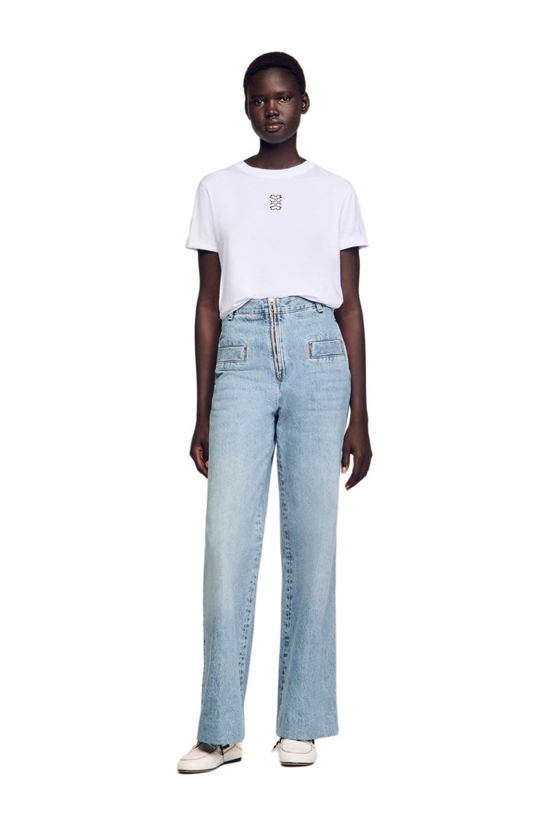 Cotton T-shirt with embroidery, Alternate, color, White