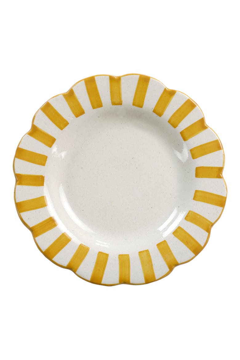 Set of 2 Stripe Ceramic Salad Plates, Main, color, YELLOW