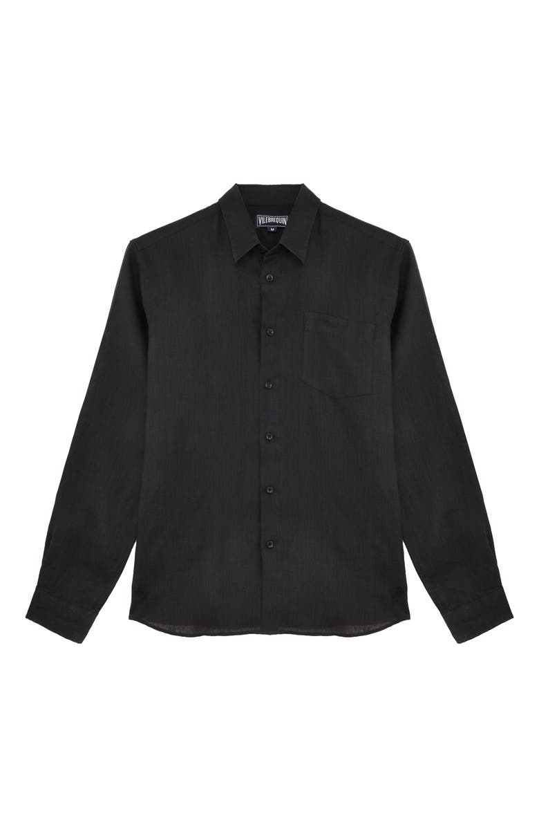 Vilebrequin Men's Linen Solid Shirt, Main, color, Noir