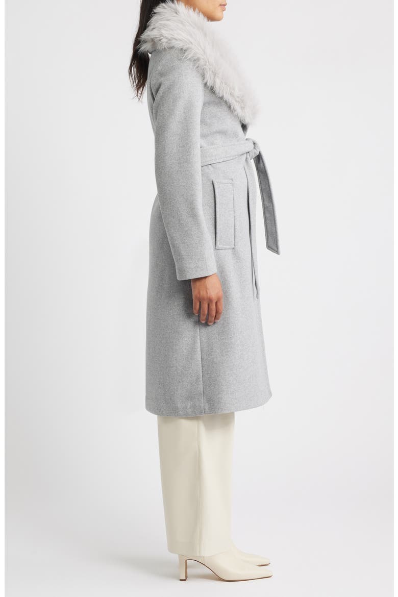 Belted Faux Fur Collared Coat, Alternate, color, FEATHER GREY