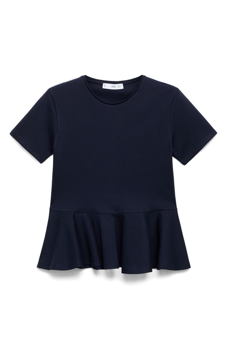 MANGO Short Sleeve Peplum T-Shirt, Main, color, Navy