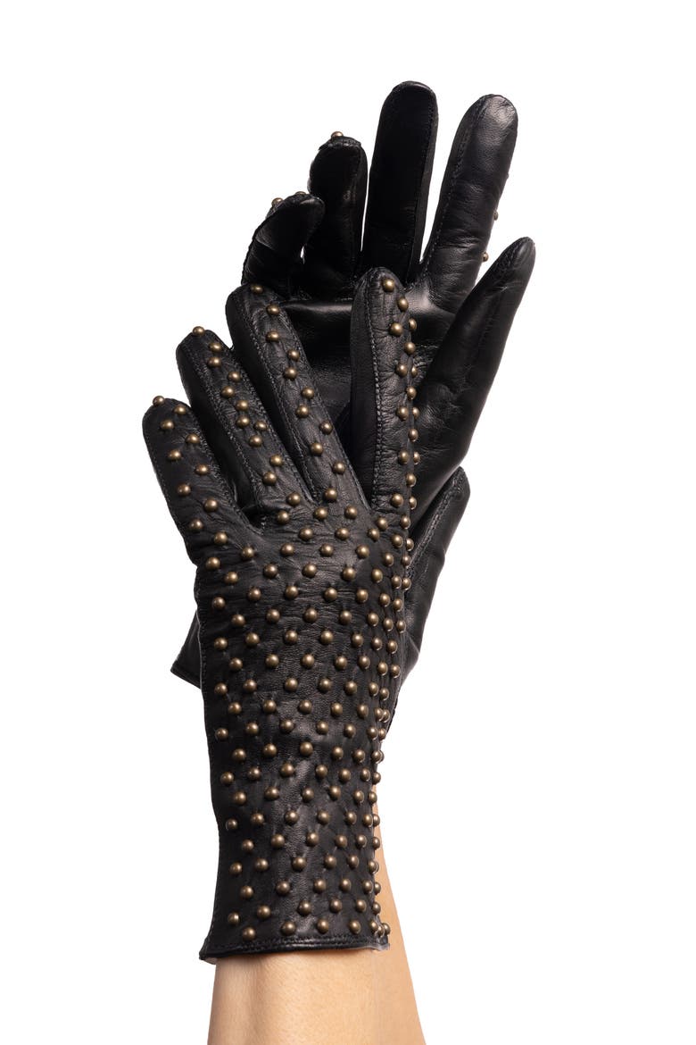 Kelly Studded Leather Gloves, Alternate, color, BLACK