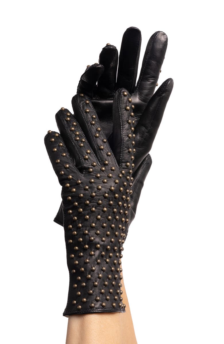 Seymoure Kelly Studded Leather Gloves, Alternate, color, Black