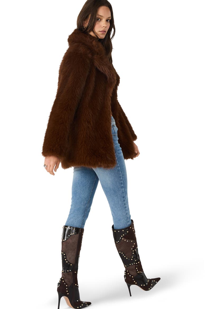 Kindra Faux Fur Coat, Alternate, color, BROWN