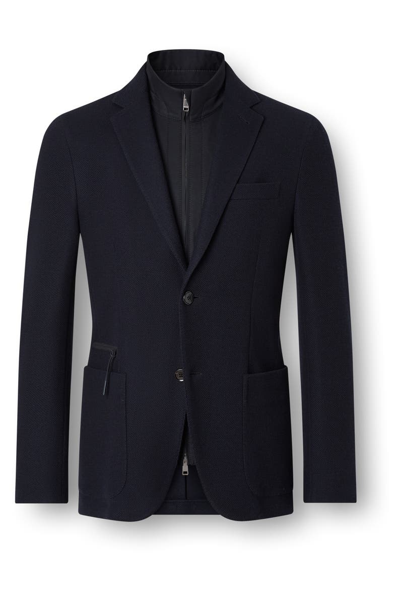 High Performance™ Wool & Cotton Jersey Sport Coat with Removable Leather Bib, Alternate, color, NAVY BLUE