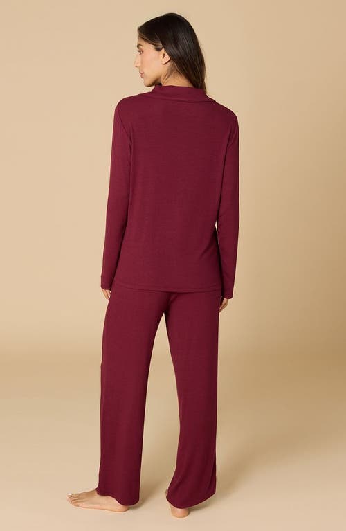 Softies Aria Slim Notch Collar Pj Set In Burgundy