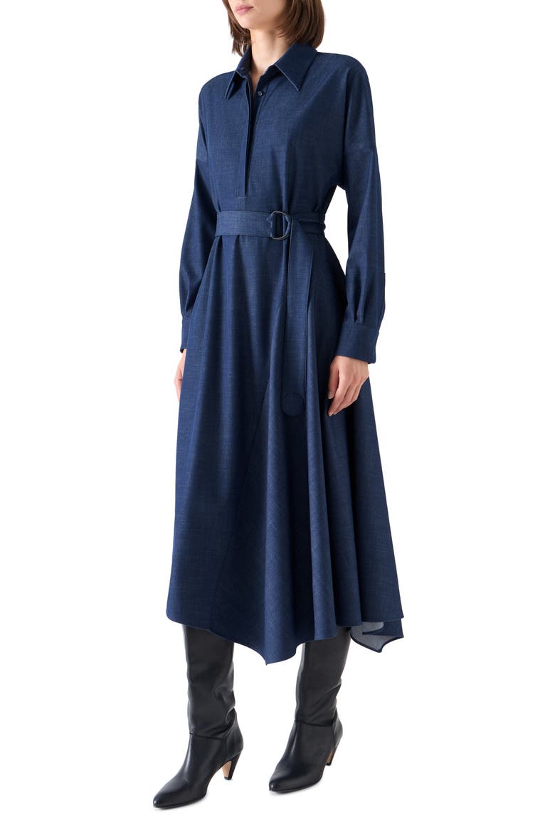 Fluid Techno Long Sleeve Cotton Denim Shirtdress, Alternate, color, NAVY