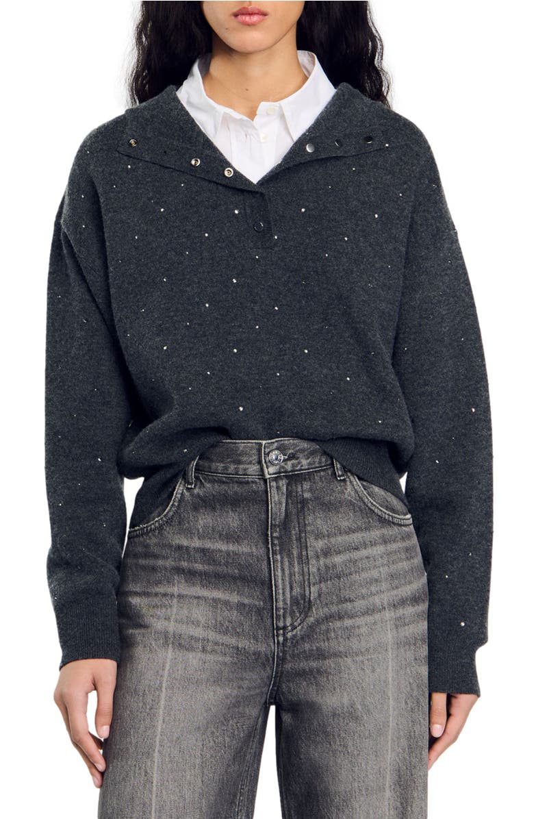 SANDRO Rhinestone hooded sweater, Alternate, color,