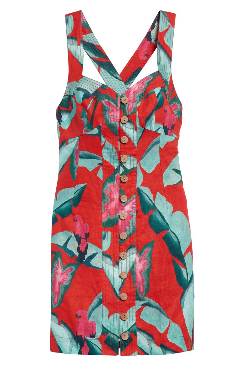 Summer Foliage Linen Minidress, Alternate, color, RED