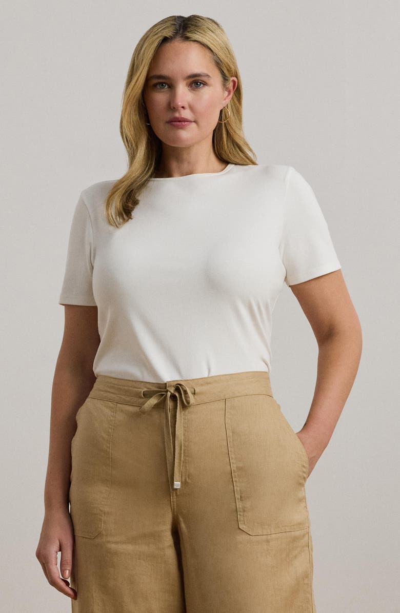 Lauren Ralph Lauren Crewneck Stretch Cotton T-Shirt, Alternate, color, White