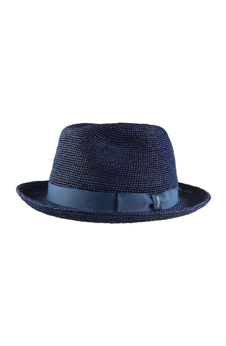 Wigens Men's Raffia Straw Hat with Grosgrain Hatband, Main, color, Dark Blue