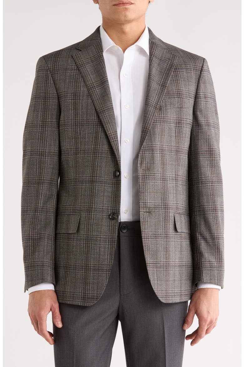 Plaid Notch Lapel Sport Coat, Main, color, TAUPE/ BROWN