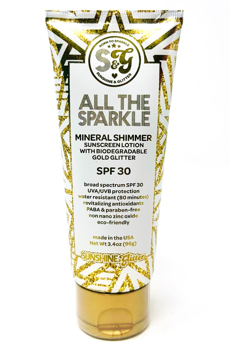 Sunshine & Glitter Kids' All the Sparkle Mineral Shimmer SPF 30 Biodegradable Glitter Sunscreen, Main, color, 