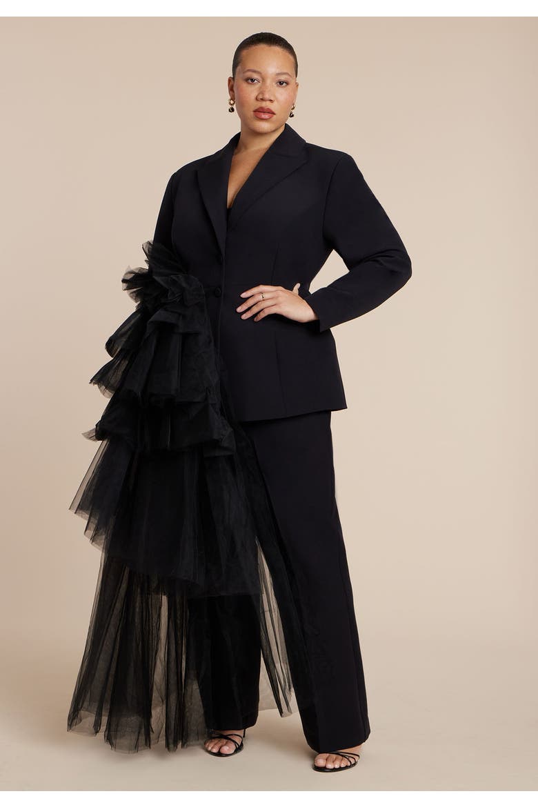 Dramatic Tiered Tulle Blazer, Alternate, color, BLACK ONYX